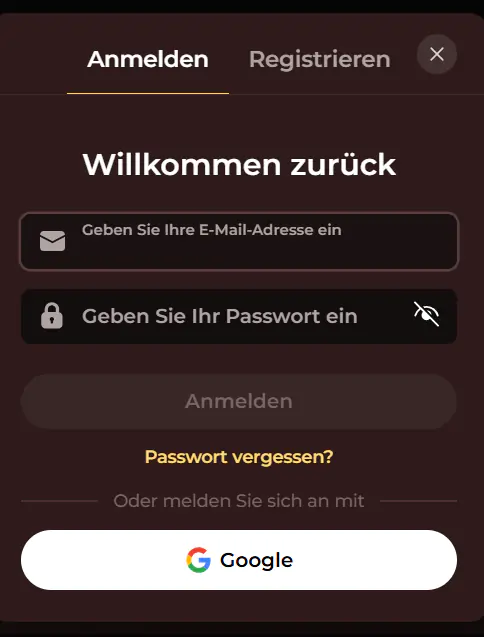 Anmeldeformular für das VinciSpin Casino-Konto